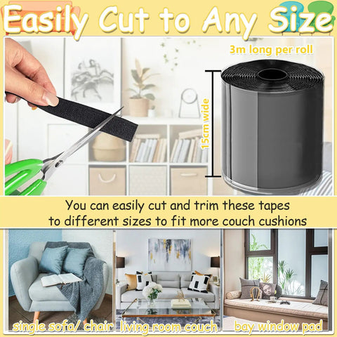 6 Inch Wide Couch Cushion Non Slip Pads With 9.84 Ft Adhesive Hook And Loop Tape Keeps Cushions In Place on Smooth Surfaces