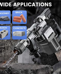Cemented carbide drill bit and chisel set in compact case; drill with handle for wood, concrete, brick