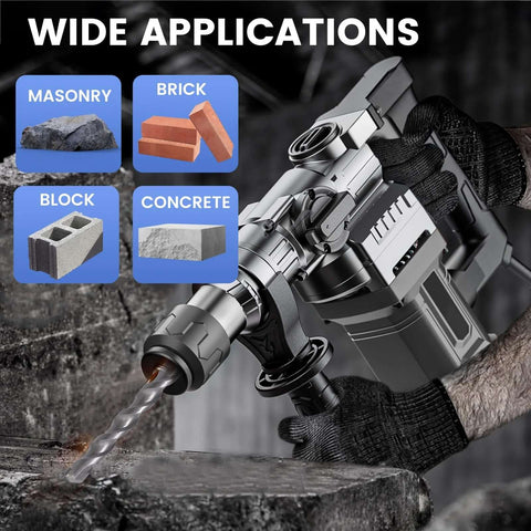 Cemented carbide drill bit and chisel set in compact case; drill with handle for wood, concrete, brick