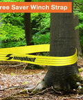 Heavy Duty Tow Strap 3 Inch By 8 Foot Tree Saver Pull Strap With 30,000 Pound Capacity wrapped around tree trunk