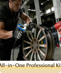 Garage Ready Wheel Hub Cleaning Kit With Carbon Steel Wire Brushes And Five Heavy Duty Abrasive Pads For Knocking Out Gnarly Rust And Freshening Brake Rotors Fast during usage on a rusted wheel.