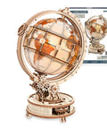 LED Illuminated 3D Wooden Globe Puzzle For Adults With Stand Build Your Own Night Light World Globe Kit 180 Pre-Cut Pieces Educational Decor Gift For Birthday Or Anniversary, wooden globe with box