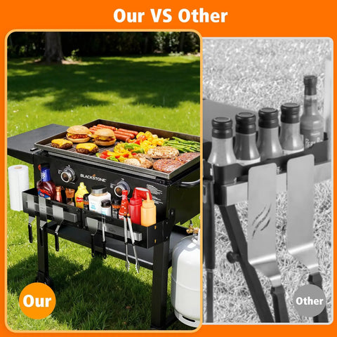 Comparison of Front Griddle Caddy For 28 And 36 Inch Griddles with BBQ accessories vs other grill organizer in garden setting