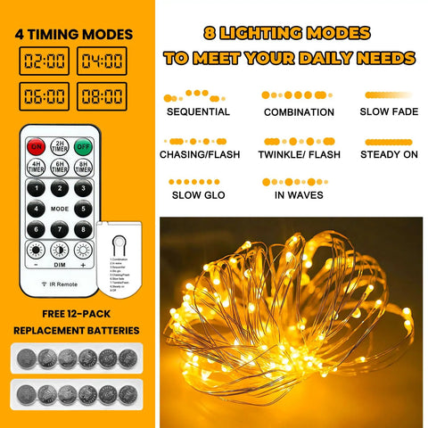 Six Pack Battery Operated Fairy Lights With Remote And Timer, 7 Ft Long 20 LED Firefly String Lights, remote and lighting modes