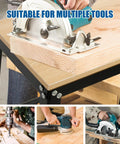 Built Like A Tank Heavy Duty Drill Press Stand With Smooth Moving Casters, showing saw and tools on the workspace.