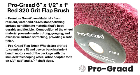 Killer Bench Grinder Flap Wheel Perfect For Knocking Out Scratches And Nicks With A Slick 320 Grit Finish Includes Adaptive Arbor For Quick Shaft Compatibility Heavy Duty Non Woven Design Delivers Dead Smooth Shop Results Every Time, 6 inch red flap brush.