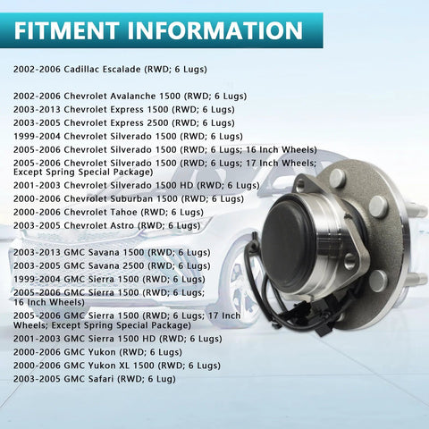 Front Wheel Bearing Hub Assembly 515054 Fits Cadillac Escalade 2002 2006 Chevrolet Avalanche 1500 Express 1500 2500