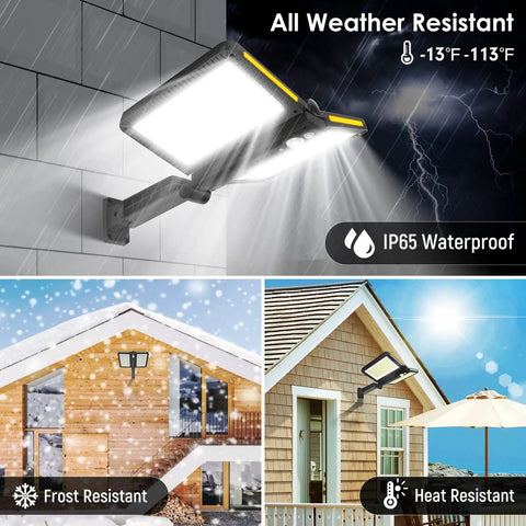 Crazy Bright Solar Flood Light 6000LM With Motion Sensor IP65 Waterproof LED Outdoor Lighting showing all-weather resistance.