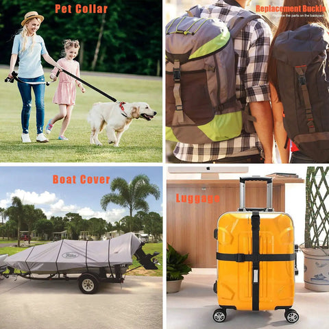 One Inch Quick Release Plastic Buckle For Webbing Straps Heavy Duty 25mm Side Release Buckle With Dual Adjustable No Sewing Needed Replacement For Boat Covers Luggage Pet Collars Backpacks And More - used on pet collar, backpack, boat cover, luggage