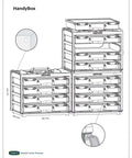 Illustration of HandyBox Toolbox Storage And Carrying System with four adjustable grid compartments for small parts.