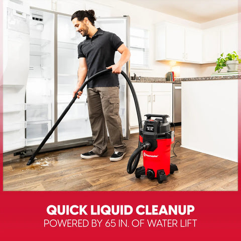 Compact 4 Gallon Wet Dry Shop Vac With 3.5 Peak Hp Motor And Kickin Suction For Garage Cleanups Lightweight Design features quick liquid cleanup.