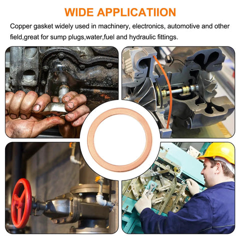 Hella Tough 52 Piece Flat Copper Washers 22 X 27 X 1.5 Mm Metric Sealing Crush Ring Gaskets For Hydraulic Fittings in use.