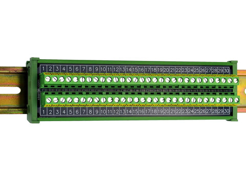 Top view of 30 Position 24A 400V Screw Terminal Block Distribution Module For DIN Rail Mount Heavy Duty Easy Hookup 5mm Pitch 7mm Strip