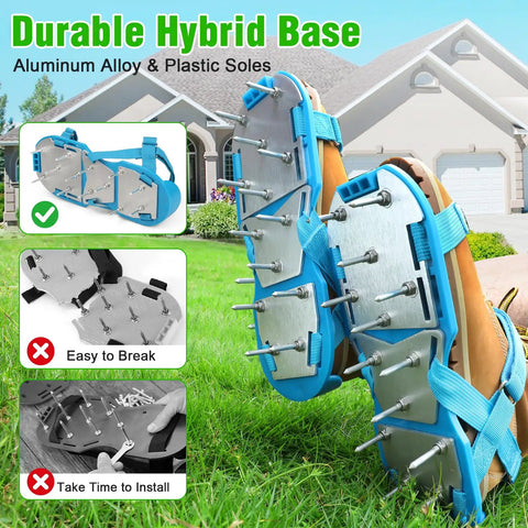 Lawn Aerator Shoes For Grass And Yard Care, Preassembled And Ready To Rock, Adjustable Hook And Loop Straps, Durable Aluminum Base