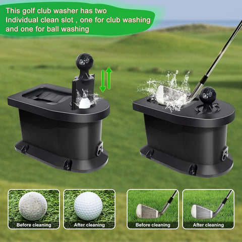 Slick Universal Golf Cart Ball Washer And Club Cleaner Kit With Tough Nylon Strands; dual clean slots for balls and clubs.