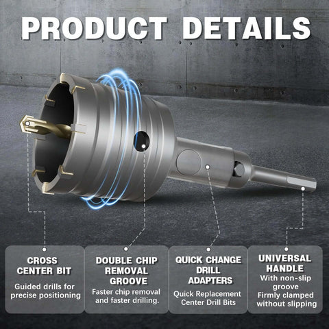 METOTY 22-piece concrete hole saw kit, alloy steel, silver; side view with 30–110mm diameters