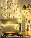 Vine With Fairy Lights Battery Operated 33Ft 100 LED Pothos String Lights decorating living room with greenery.