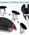 Outdoor Folding Round Patio End Table With Silk Tempered Glass Top And Lightweight Steel Frame, compact folding design