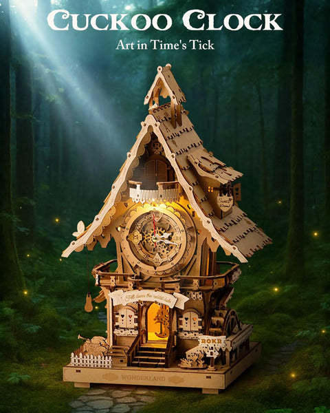 3D Wooden Cuckoo Clock Puzzle Kit For Adults And Teens 435 Piece Model With Wing Flapping Singing Cuckoo On The Hour And Precise Clock Mechanism, wooden clock kit