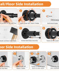 Installation guide for Adjustable Magnetic Door Stop Built Tough With Strong Magnetic Hold Stainless Steel Black Door Stop Wall Or Floor Mount Extends 3.15 To 4.8 Inches For A Perfect Fit And Easy Grip, showing step-by-step wall and door installation.