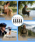People using Durable Silicone Water Bottle Holder With Carabiner Clip And Key Ring Fits 12 To 25 Oz Bottles Elastic Strap outdoors.