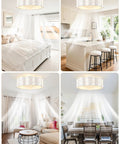 18" Coastal Boho Capiz Shell Ceiling Fan with Light and Remote,Flush Mount in a bright bedroom with white decor and soft lighting.
