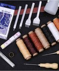 All-In-One 35-Piece Leather Sewing Kit With Hole Punch Prongs, Waxed Thread, Large-Eye Needles, Awl, Thimble, Tape Measure And Leather Punch Tools