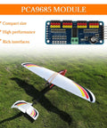 Image of a Sixteen Channel PWM Servo Driver Board With 12 Bit I2C Interface PCA9685 Module Compatible With Arduino And Raspberry Pi Pack of 2 over a model glider on grass.