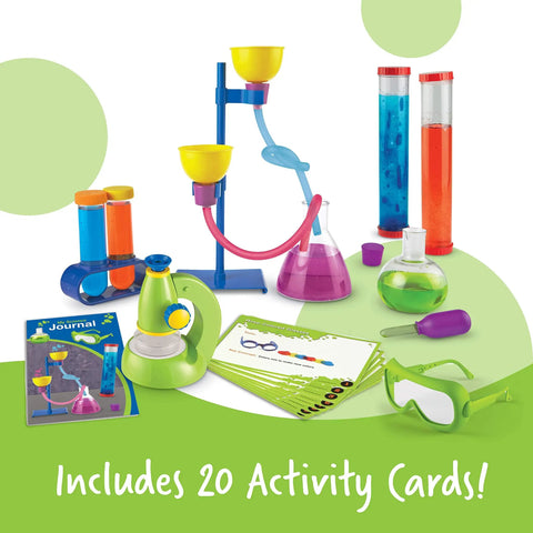 Primary Science Deluxe Lab Kit For Kids 45 Piece Preschool STEM Toys Set with colorful lab equipment and 20 activity cards