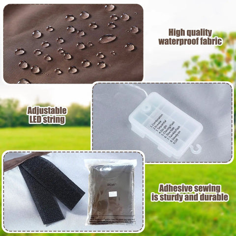 LED Lighted Patio Swing Canopy Replacement Top Waterproof 2-3 Seat Shade Awning Cover For Garden Outdoor Brown fabric details