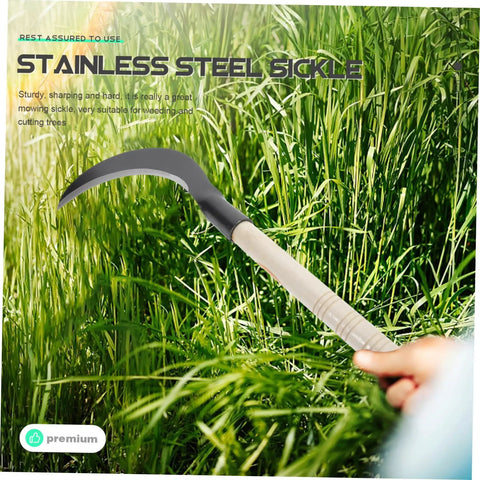 Long Handled Mowing Knife Garden Hoe With Wooden Handle For Weeding And Harvesting Multipurpose Gardening Tool in grass