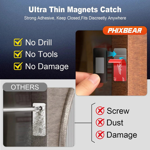 Ultra Thin No Drill Magnetic Cabinet Catch 15 Pack In Black Stainless Steel Heavy Duty Magnetic Latch with 6 lb Hold