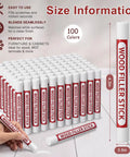 100 PCS Wood Filler Sticks Wax Crayons For Furniture Fix Ups And Scratch Coverage No Muss No Fuss Wood Knot Repair For DIY Home Restoration Projects, displayed in white plastic casings.