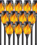 12-Pack Solar Christmas Lights Outdoor With Flickering Flame Tiki Torches Waterproof Garden Lights Auto On Off Patio Decor 12 LED Solar Lamps