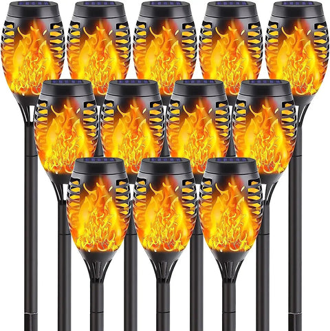 12-Pack Solar Christmas Lights Outdoor With Flickering Flame Tiki Torches Waterproof Garden Lights Auto On Off Patio Decor 12 LED Solar Lamps