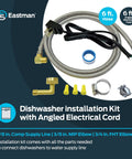 6 Ft Braided Stainless Steel Dishwasher Supply Line With 3 8 Inch Compression Ends Installation Kit For Most Dishwashers Flexible Water Connector For Easy Leak Free Hookups with angled electrical cord and fittings