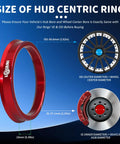 Badass Red Hub Centric Rings Pack Of 4 Drop Over Your Axle For A Snug Fit 66.6 To 57.1 Mm Centerbore Adapters on display with dimensions.