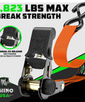 Hella Tough Heavy Duty Ratchet Straps 4 Pack Tie Down Cargo Lashing One Inch By Fifteen Foot With Swivel S Hooks For Pickup Truck Trailer Bike And Tractor Quick Spin Crank Handle Locks Every Load Dead Solid, showing a ratchet with a high break strength feature.