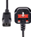 Six Foot UK Computer Power Cord With BS 1363 To C13 Connector 18 AWG 10A 250V Heavy Duty Power Cable Black close-up view