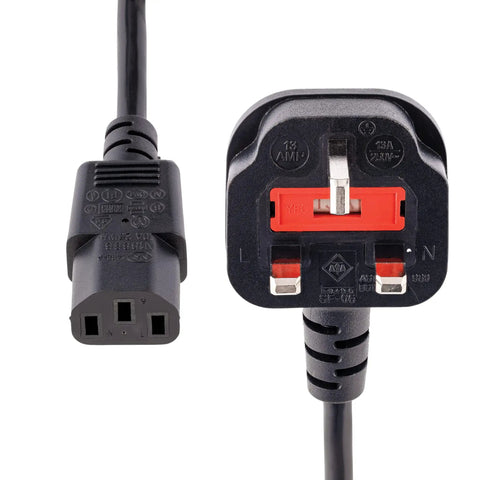 Six Foot UK Computer Power Cord With BS 1363 To C13 Connector 18 AWG 10A 250V Heavy Duty Power Cable Black close-up view