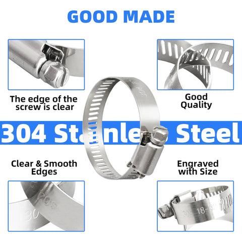 190-Piece Worm Gear Hose Clamp Set Beefy 304 Stainless Steel Heavy Duty Adjustable Clamps One Quarter To Two Inch Corrosion Resistant