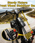 Heavy Duty E Bike Repair Stand With 110 Lbs Capacity showing front wheel stabilizer on mountain road