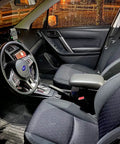Subaru interior lit by 6000K bulbs from Lit White Interior LED Light Kit For WRX STI Impreza 2004 To 2022, showing dashboard and seats