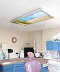 Backlit Film Insert For 2x4 Fluorescent Ceiling Lights, Easy Install Light Cover in school office, sandy beach design, 22.38x46.5 inches