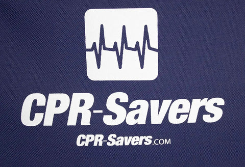 CPR-Savers logo on fabric background, representing Top Tier Infant CPR Training Manikin With Realistic Dark Skin Texture And Integrated AHA Feedback Monitor