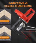 Heavy Duty Electric Tile Angle Cutting Machine With 43 Degree Chamfering Guide For Ceramic Tiles Smooth Bevel Cuts showing 43° chamfer detail.