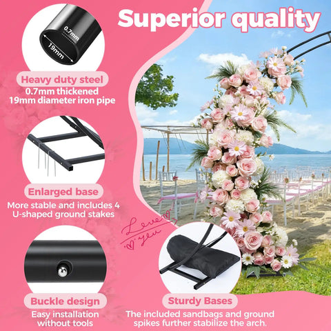Massive Metal Garden Arch Trellis For Weddings And Parties 8 By 7 Feet Heavy Duty Arch Frame details on beach setting.