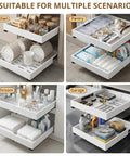 Two Pack Slide Out Cabinet Organizers With Adjustable Width And Depth For Kitchen Storage Smooth Glide Heavy Duty Drawer Pulls Zero Drama in kitchen and bathroom.