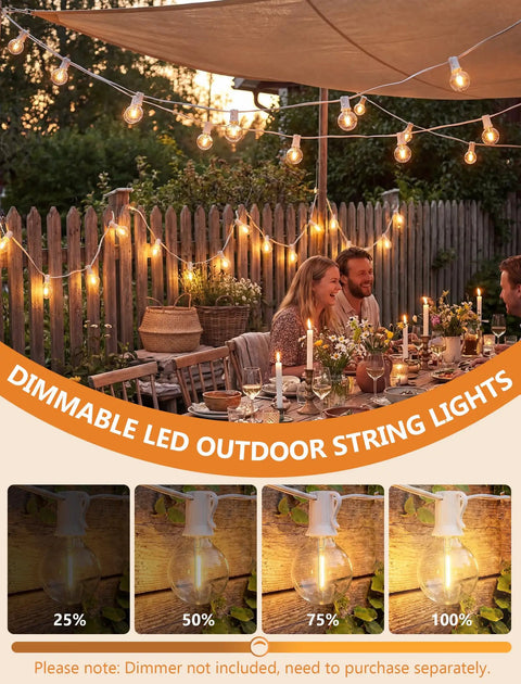 LED Outdoor String Lights 50Ft With 52 G40 Globe Bulbs Waterproof Plug-In Shatterproof Warm White On White Wire For Backyard Patio Garden Balcony Party Wedding Decor Energy Saving