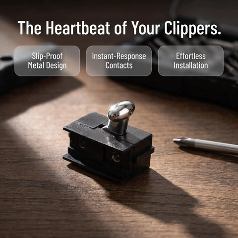 Clipper On Off Switch Replacement Part For Trimmers, Slip Free Metal Handle, Precision Response Clip Switch, Durable Barber Shop Essential, Easy Swap For Home Grooming And Professional Clipper Repairs black metal switch on wood